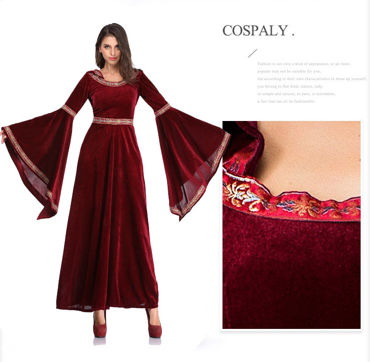 Vintage Witch Long Sleeve Hooded Vampire Cosplay Costume Halloween For Women